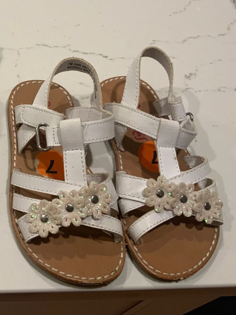Rachel Shoes White Girls Floral Glitter Velcro Sandals